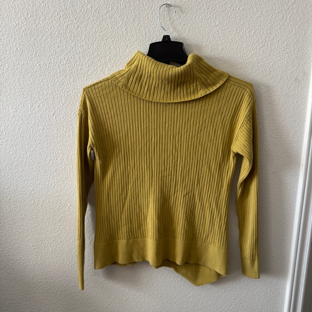 Cabi Happy Pullover Sweater S Chartreuse Ribbed Asymmetric Cowl Neck Avant-Garde - Picture 2 of 7